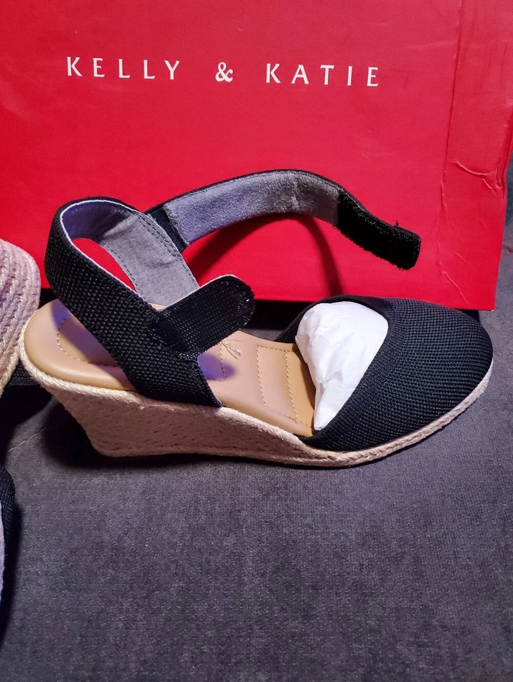 NWOT Kelly & Katie Banner Espadrille Wedge Sandal - Black size 6M